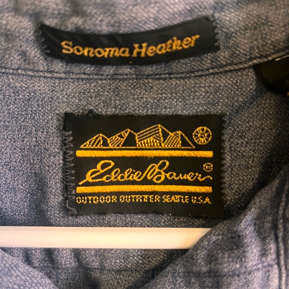 Large Eddie Bauer Blue Cotton Button Up Shirt - Picture 4 of 5